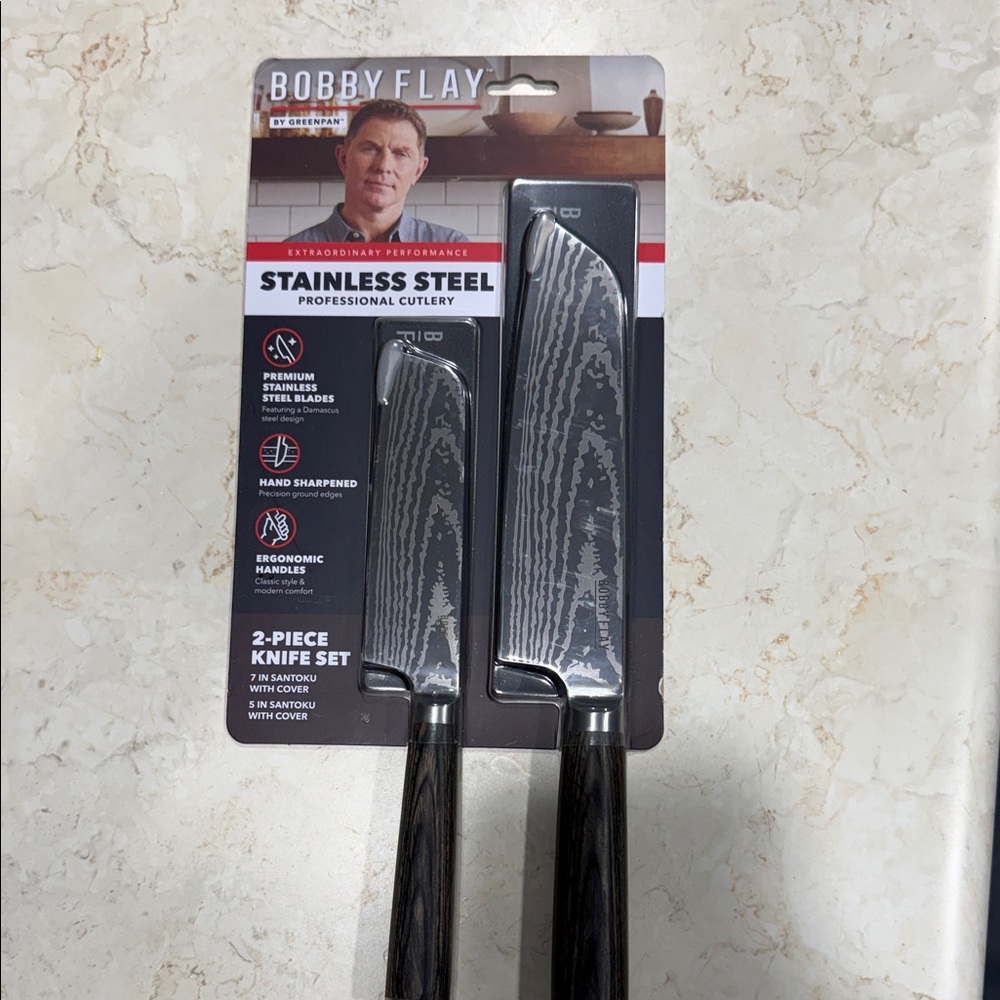 GreenPan Stainless Steel Knife Set with Black Handles